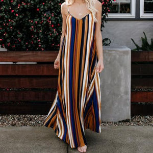 In The Sunshine Striped Pleated Maxi Dress